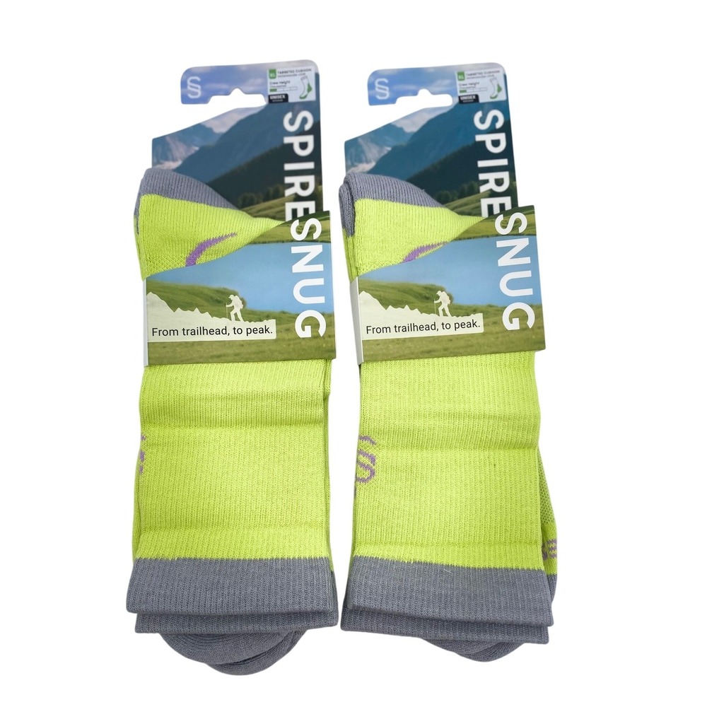 Hiking Socks XL Neon Green Grey Crew Moisture Wicking Cushion Coolmax 2 Pair XL‎